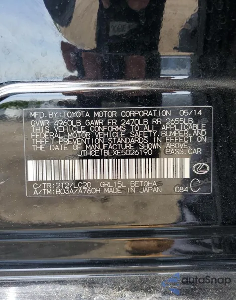 2014 Lexus Gs 350 из США, поврежденный, VIN JTHCE1BLXE5026190